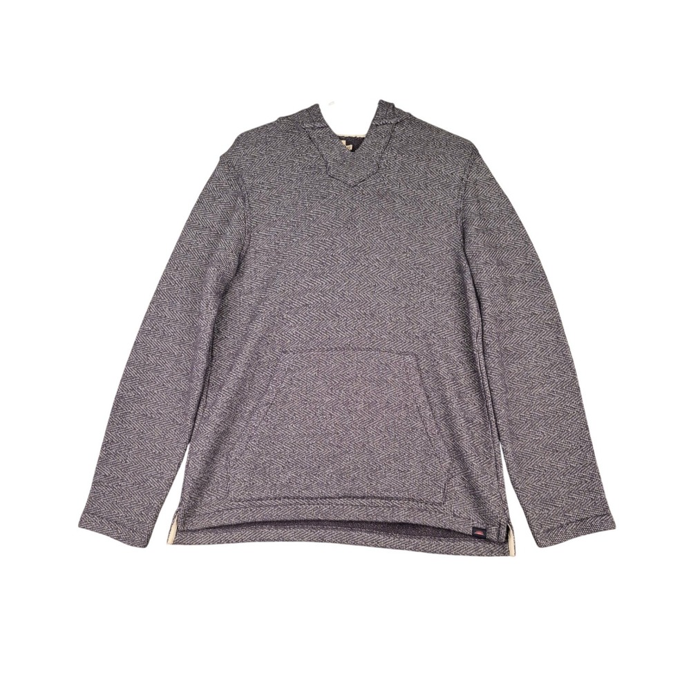 Faherty Mens Herringbone Textured Knit V-Neck Baja Hoodie Grey Medium Pullover‎